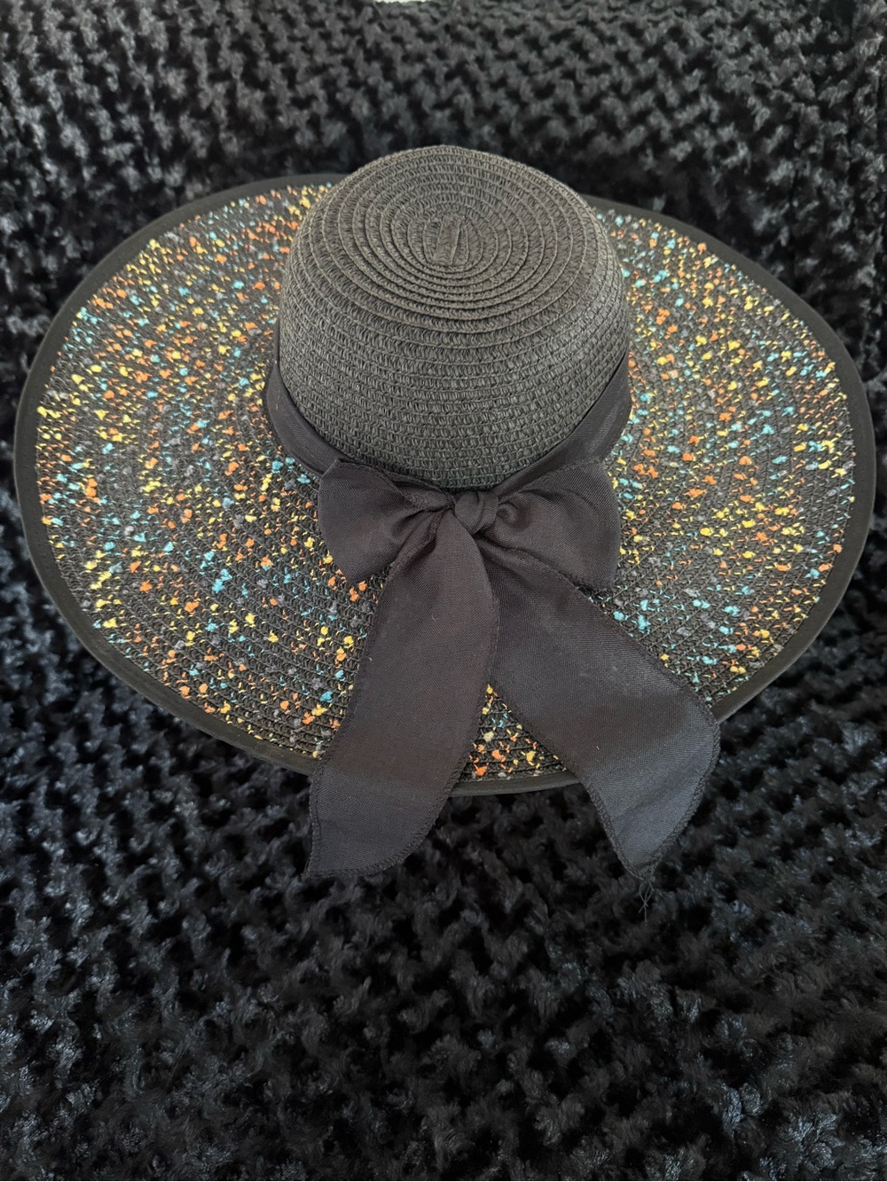 Petalum Floppy Foldable Black Speckled Wide Brim Straw Sun Hat
